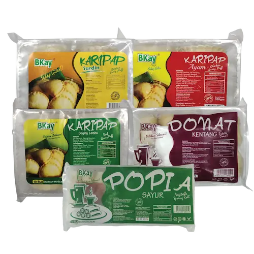 BKAY POPIA SAYUR 10'S, BKAY DONAT KENTANG 10'S, BKAY KARIPAP SARDIN 10'S, BKAY KARIPAP DAGING 10'S, BKAY KARIPAP AYAM 10'S