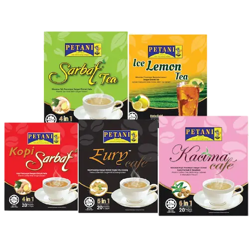 PETANI KOPI SARBAT 4 IN 1, PETANI TEH SARBAT TEH HALIA 4 IN 1, PETANI ICE LEMON TEA (20SX30G), PETANI EURY CAFE 5 IN 1 KOPI TONGKAT ALI GINSENG, PETANI KACIMA CAFE 6 IN 1