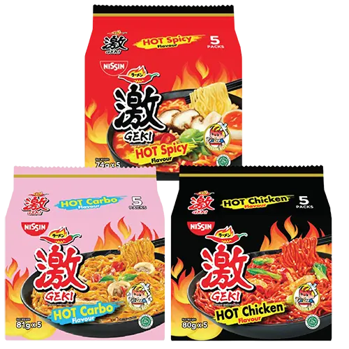 NISSIN GEKI HOT CARBO / CHICKEN / SPICY FLAVOUR (5X81G / 5X80G / 5X74G)