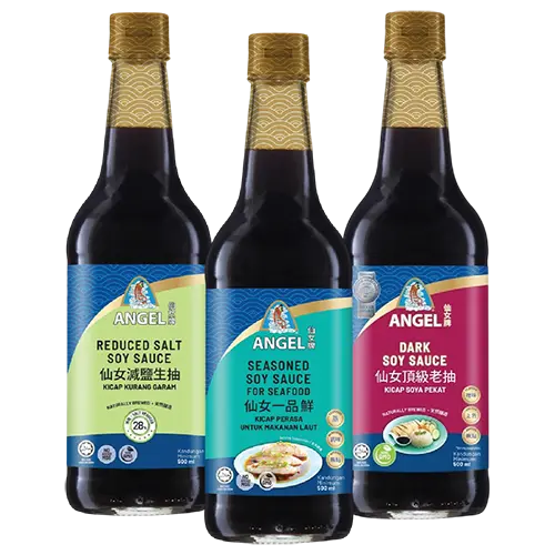 ANGEL REDUCED SALT SOY SAUCE / SEASONED SOY SAUCE FOR SEAFOOD / DARK SOY SAUCE (PET) 500ML